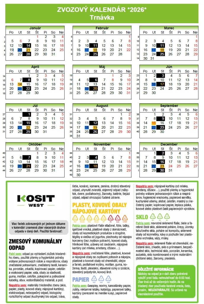 Zvozový kalendár 2026